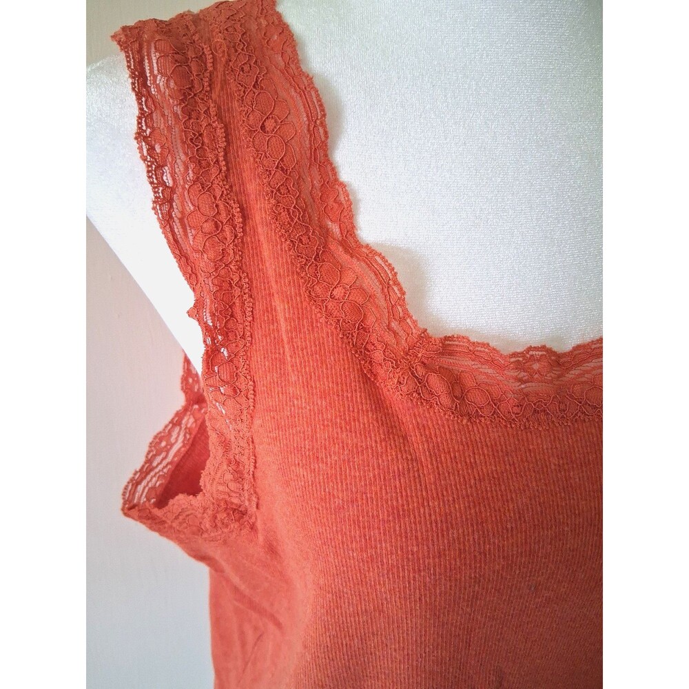Tank Top Cami XL Ribbed Orange Lace Trim Coldwater Creek Y2K Style Grunge Womens